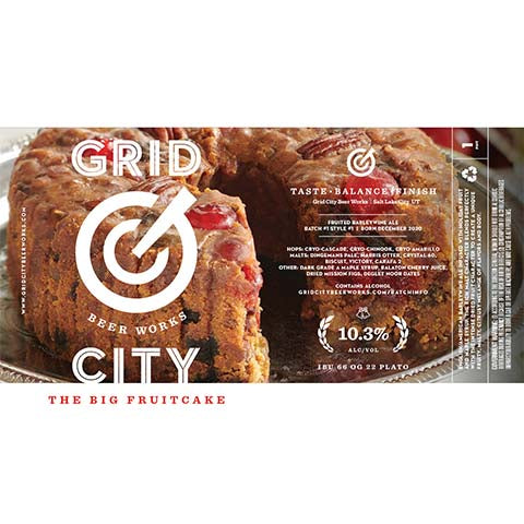 Grid City The Big Fruitcake Fruited Barleywine Ale by Grid City Beer Works, beer label