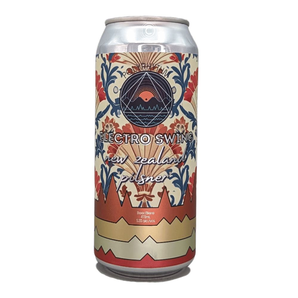 Electro Swing New Zealand Pilsner by Polyrhythm Brewing, beer label