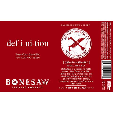 Bonesaw Definition West-Coast IPA by Bonesaw Brewing Co., beer label