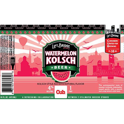 Lift Bridge Watermelon Kolsch Beer by Lift Bridge Brewery, beer label
