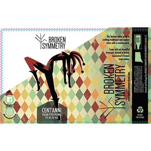 Broken Symmetry Cent'anni Pilsner by Broken Symmetry Gastro Brewery, beer label