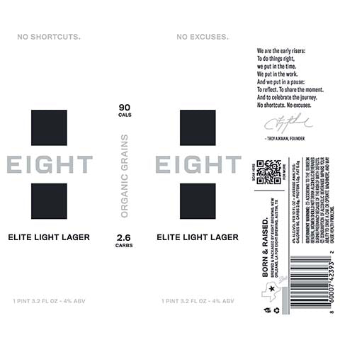 Eight Elite Light Lager by Eight Brewing, beer label
