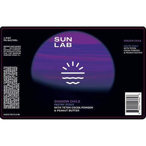 Sun Lab Shadow Child Pastry Stout by Westbrook Brewing Co, beer label
