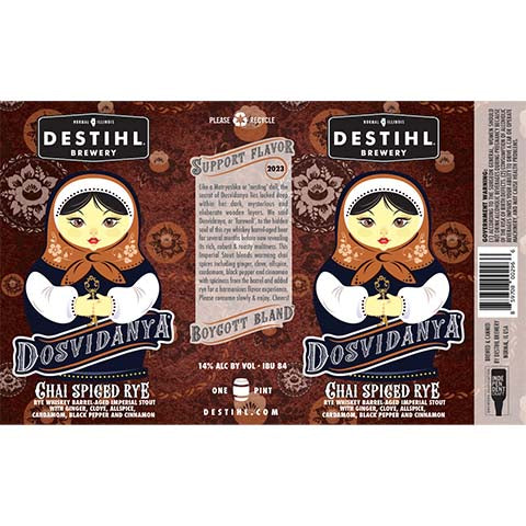 Destihl Dosvidanya Chai Spiced Rye Imperial Stout by Destihl Brewery, beer label