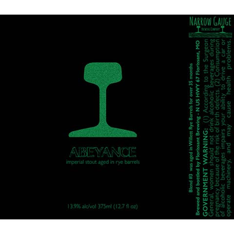 Narrow Gauge Abeyance Rye Barrel Aged Imperial Stout by Florissant Brewing, beer label