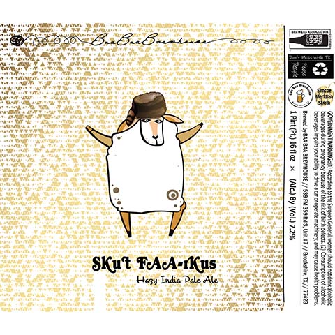 Baa Baa Skut Faa-Rkus Hazy IPA by Baa Baa Brewhouse, beer label