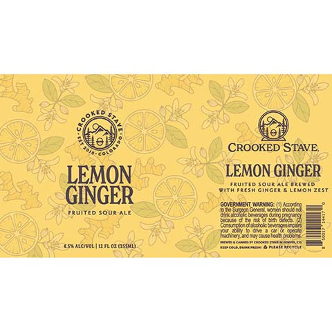 Crooked Stave Lemon Ginger Fruited Sour Ale by Crooked Stave Artisan Beer Project, beer label