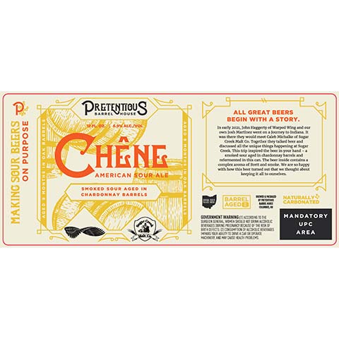 Pretentious Chene American Sour Ale by Pretentious Barrel House, beer label
