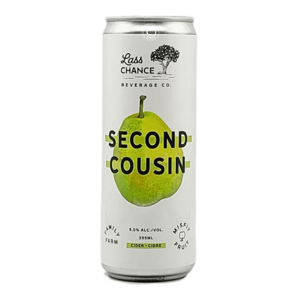 Second Cousin Pear Cider by Lass Chance Cider, beer label