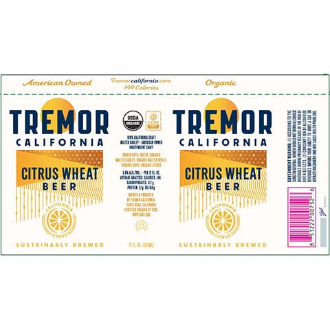 Tremor California Citrus Wheat Beer by Tremor California, beer label