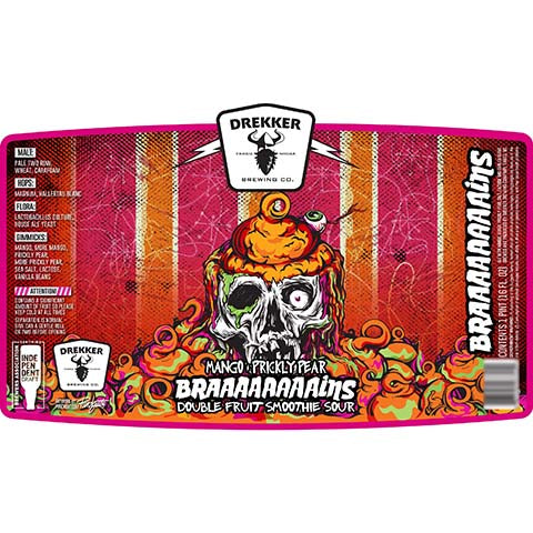 Drekker Mango Prickly Pear Braaaaaaaaains Double Fruit Smoothie Sour by Drekker Brewing Company, beer label