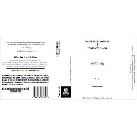 Maine Nothing Ale by Maine Beer Co, beer label