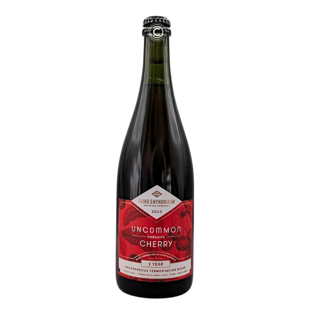 Uncommon Pursuits: Cherry Mixed Fermentation Sour by Blind Enthusiasm Brewing Company x Uncommon Cider Co., beer label