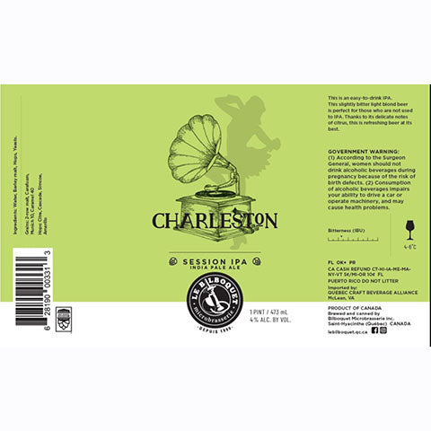 Bilboquet Microbrasserie Charleston Session IPA by Bilboquet Microbrasserie Inc., beer label