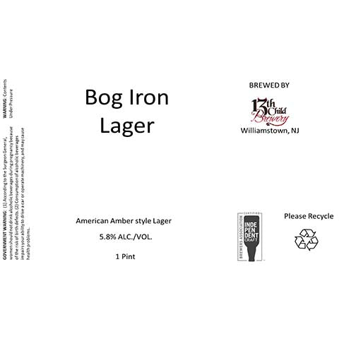 13th Child Bog Iron Lager by 13th Child Brewery, beer label