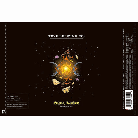 TRVE Enigma, Boundless IPA by TRVE Brewing Co, beer label