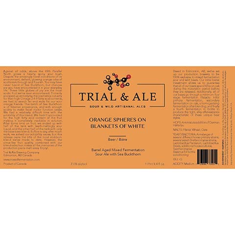 Trial & Ale Orange Spheres On Blankets Of White Sour Ale by Trial & Ale Brewing Company, beer label