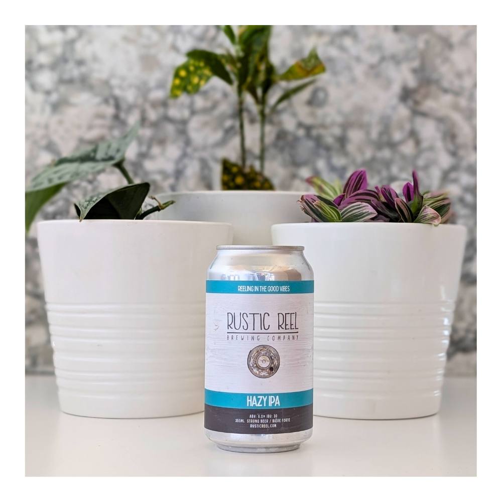 Hazy IPA by Rustic Reel Brewing Co., beer label