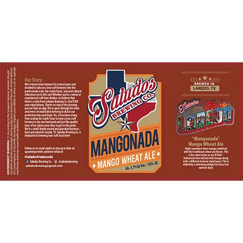 Saludos Mangonada Wheat Ale by Saludos Brewing Co., beer label