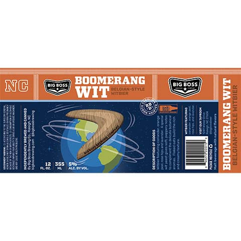 Big Boss Boomerang Wit Belgian-Style Witbier by Big Boss Brewing Co, beer label