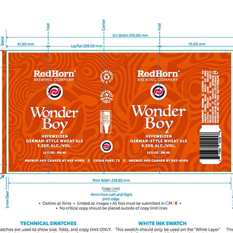 RedHorn Wonder Boy Hefeweizen Wheat Ale by RedHorn Brewing, beer label