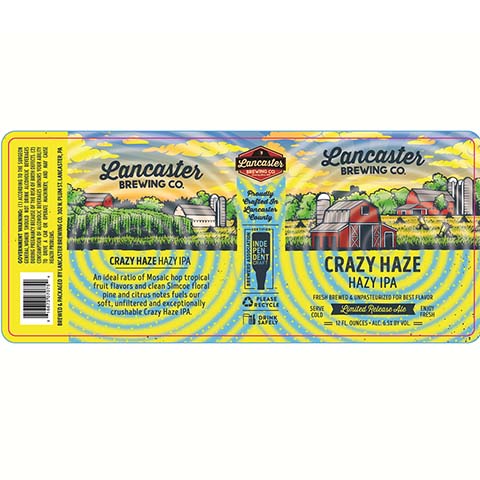 Lancaster Crazy Haze Hazy IPA by Lancaster Brewing Co, beer label