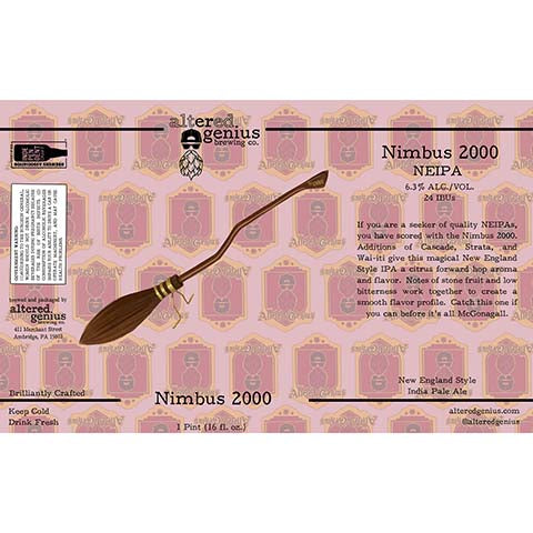 Altered Genius Nimbus 2000 NEIPA by Altered Genius Brewing Co., beer label