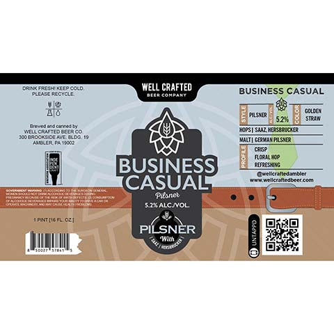 Well Crafted Business Casual Pilsner by Well Crafted Beer Co., beer label