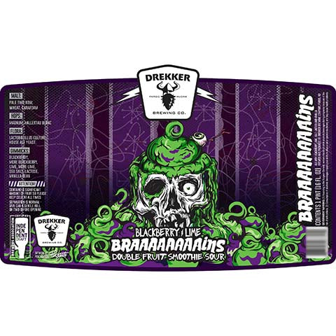 Drekker Braaaaaaaains Blackberry & Lime Double Fruit Smoothie Sour by Drekker Brewing Company, beer label