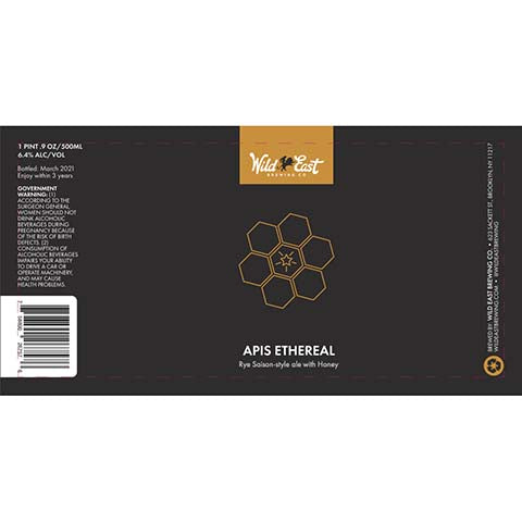 Wild East Apis Ethereal Rye Saison Ale by Wild East Brewing Co, beer label