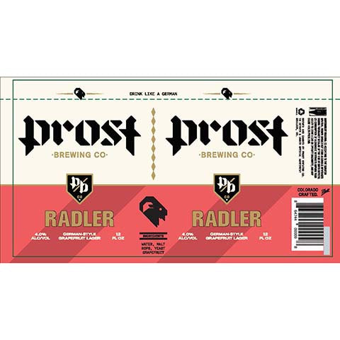 Prost Radler Grapefruit Lager by Prost Brewing, beer label