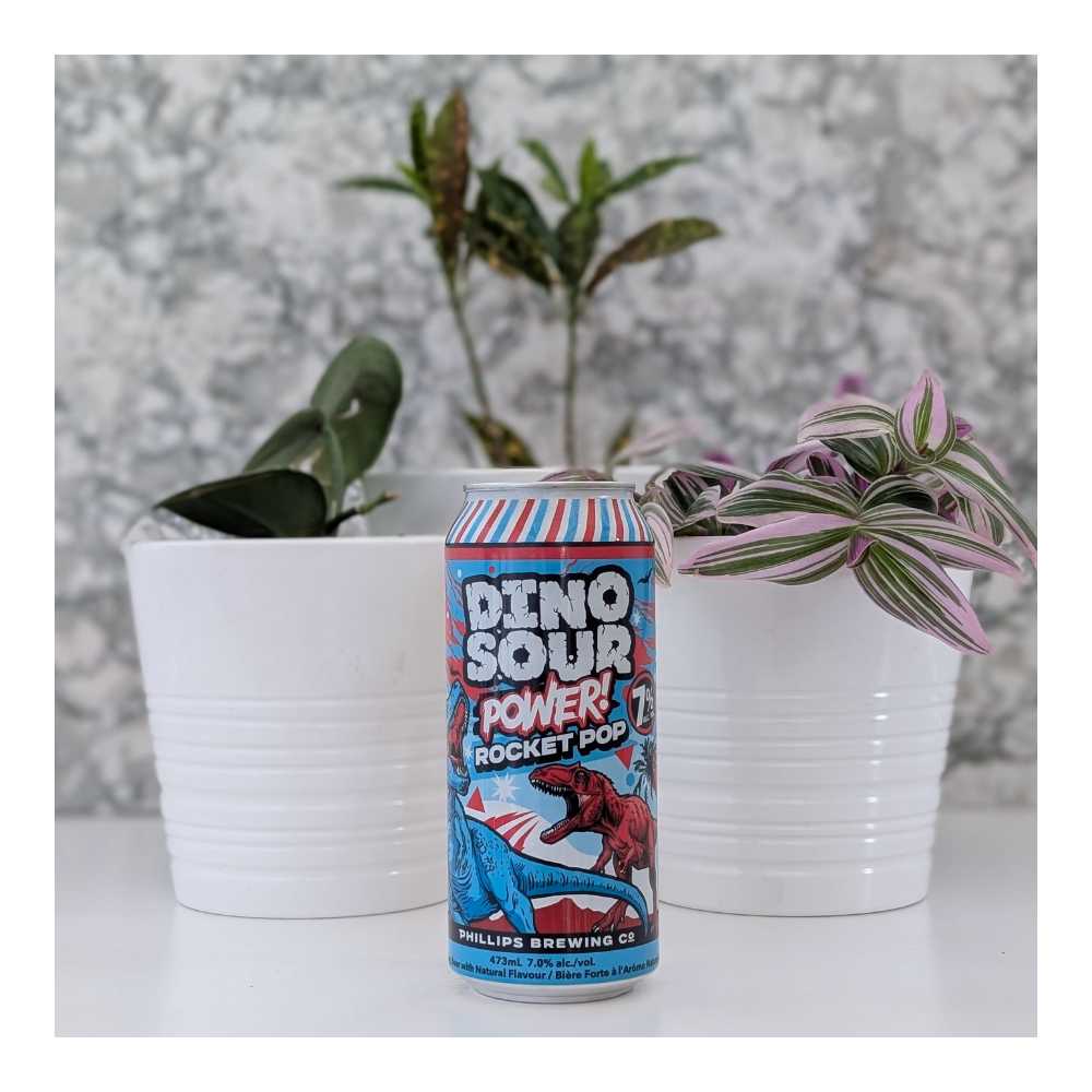 & Malting DinoSour Power Rocket Pop Sour by Phillips Brewing Company, beer label