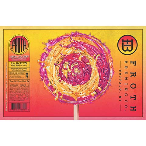 Froth Liquid Lollipop (Banana, Rasberry, Coconut, and Marshmallow) by Froth Craft Brewery, beer label