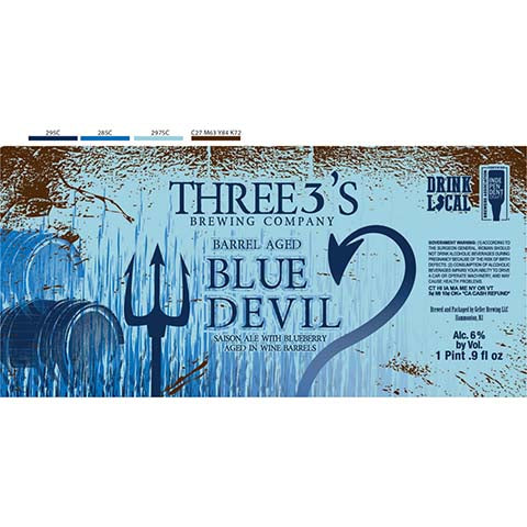 Three 3's Barrel Aged Blue Devil Saison Ale by Three 3's Brewery, beer label