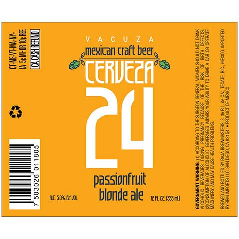 Baja Brewmasters Cerveza 24 Passionfruit Blonde Ale by Baja Brewmasters, beer label