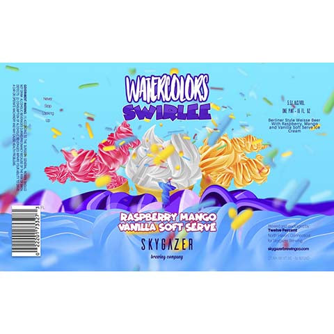 Skygazer Watercolors Swirlee Raspberry Mango Vanilla Soft Serve by SKYGAZER Brewing Co, beer label
