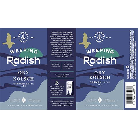 Weeping Radish OBX Kolsch by Weeping Radish Brewery, beer label