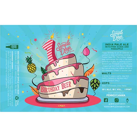 Simple Days Birthday Beer IPA by Simple Days Beer, beer label