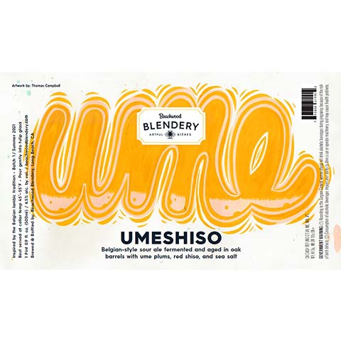 Beachwood Umeshiso Belgian Sour Ale by Beachwood Brewing, beer label