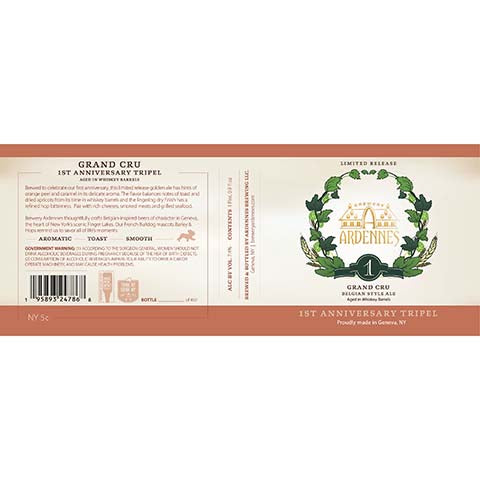 Ardennes Anniversary Tripel Belgian Ale by Ardennes Brewing LLC, beer label